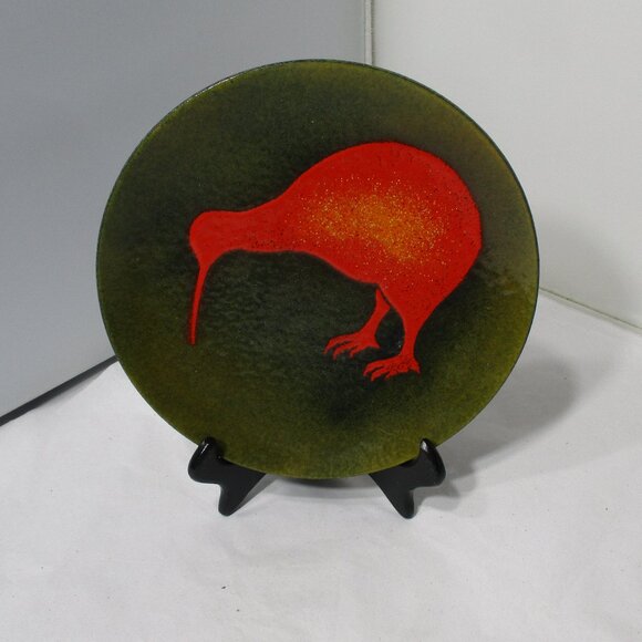 Vintage New Zealand Red Kiwi Bird Copper Enamel Souvenir Plate Trinket Dish - Picture 3 of 7